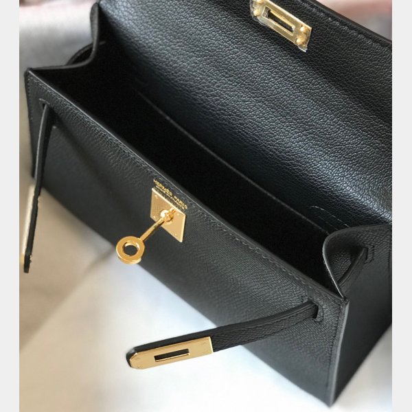 Hermes Mini Kelly Black Replica Handbag Epsom leather