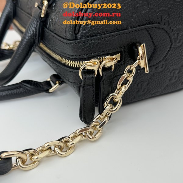 Gucci Luxury GG Emblem Boston Top Handle 815255 Black Knockoff Bag