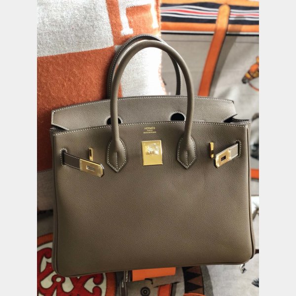 Hermes Birkin Epsom leather Handbags Dark grey Golden