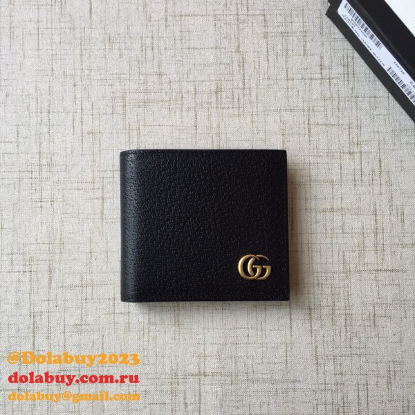 Gucci Fake 428726 China Black Leather GG Marmont Large Bi-Fold Wallet