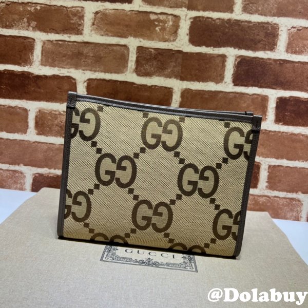 Gucci Replica 699318 Clutches Jumbo GG pouch camel ebony GG canvas