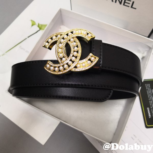 Luxury Replica CC Double C Belt Black Width 3.0cm 1137