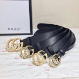 Gucci Replica Leather belt with pearl Buckle