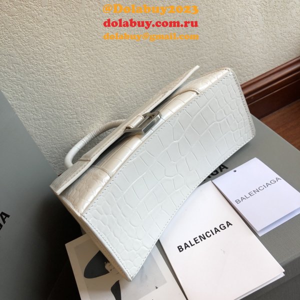 Cheap Balenciaga White Hourglass Leather Top Handle Bag