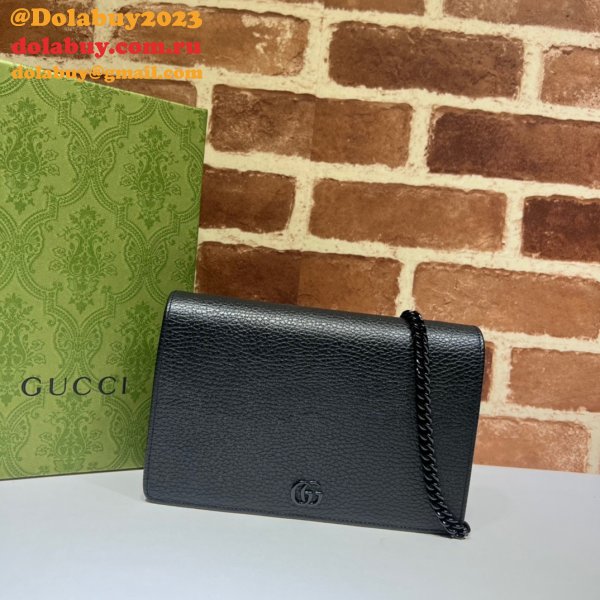 Top Luxury GG Gucci Replicas 497985 Marmont leather mini Chain Wallets bag