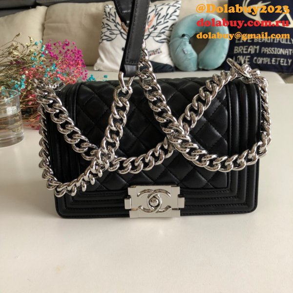 High Quality CC Le Boy Replica Best Black Bags lambksin 20cm