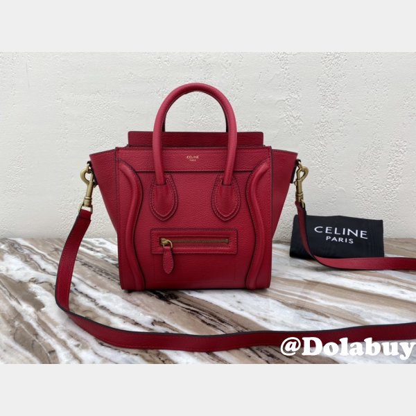 Celine Replica Red Luggage Nano Shopper 168243 Women's Leather