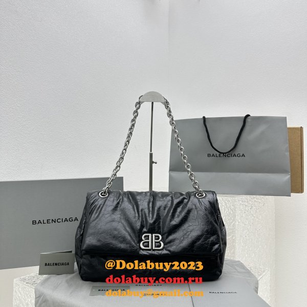 Top Quality Best Balenciaga Le Monaco Wax Leather Chain Bag