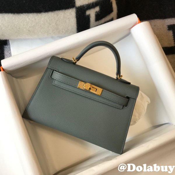 Hermes Replica Mini Kelly Epsom leather ArmyGreen Bags