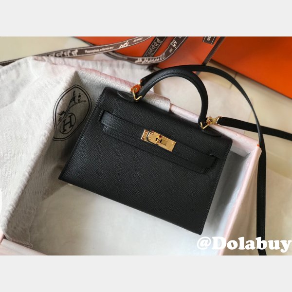 Hermes Mini Kelly Black Replica Handbag Epsom leather