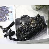 Dior High Quality Replica Black/White Lady Dior Cannage Tech Pouch 26cm