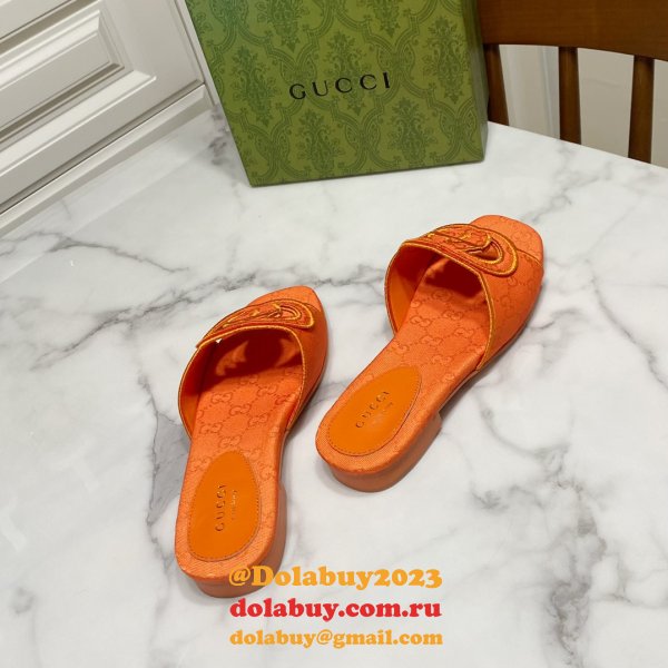 Top Quality GUCCI INTERLOCKING G CUT-OUT SANDAL FLAT