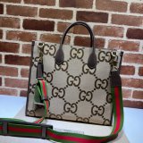 Tote Gucci Replica bag with jumbo GG 678839 camel and ebony GG Canvas