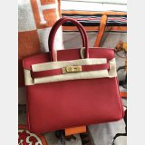 Hermes Birkin Epsom leather Handbags Red Golden