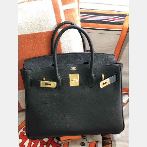 Hermes Birkin Epsom leather Handbags Black Golden