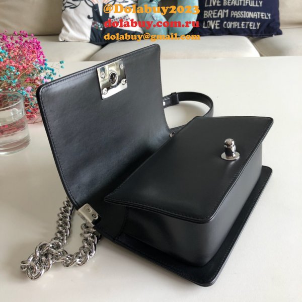 Luxury CC V Le Boy Replica 7 Star Black Bags lambskin 20cm