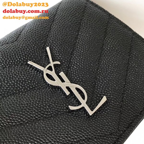 Fake YSL Saint Laurent Short MONOGRAM 459738 Black Wallet