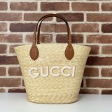 Fashion Medium Straw Tote With Gucci Patch 779530 Fake Bag