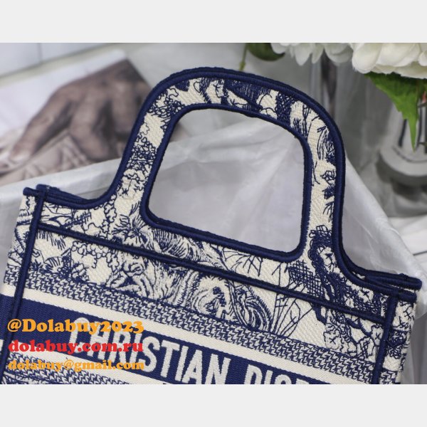 Top Quality Dior Replica Mini Book Tote Bag 22CM Canvas Embroidered