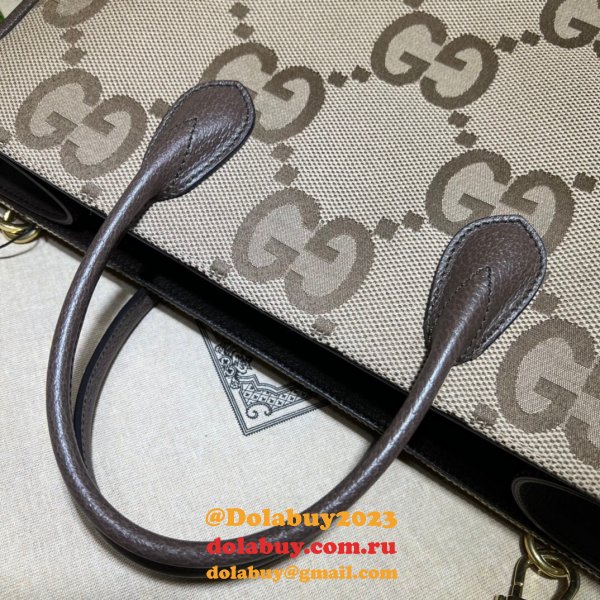 Tote Gucci Replica bag with jumbo GG 678839 camel and ebony GG Canvas