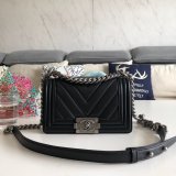 Luxury CC V Le Boy Replica 7 Star Black Bags lambskin 20cm